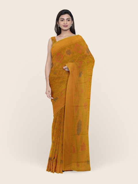 

Pothys Green & Mustard Ethnic Motifs Printed Cotton Blend Saree