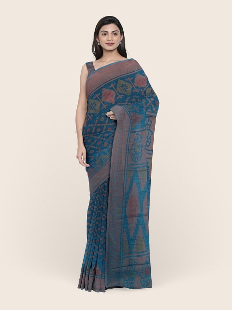 

Pothys Blue & Brown Ethnic Motifs Printed Saree