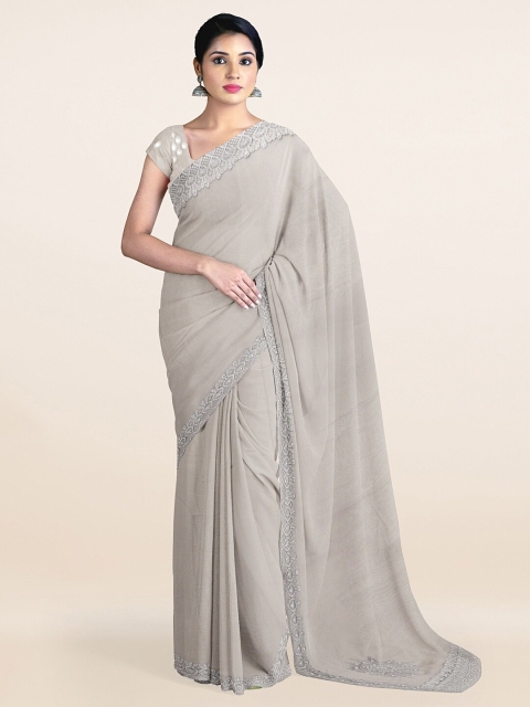 

Pothys Taupe Floral Embroidered Saree