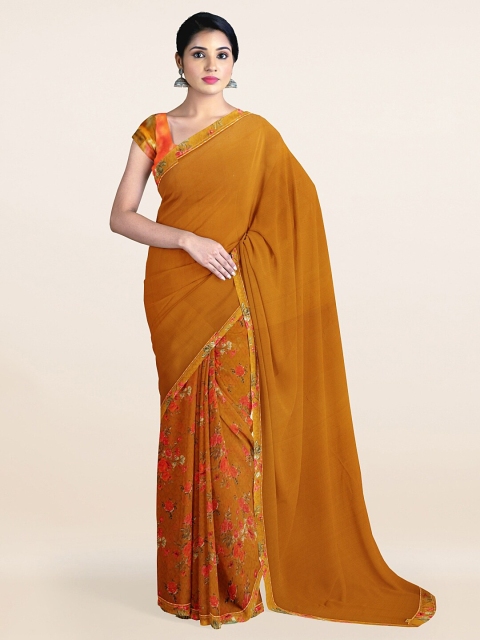 

Pothys Mustard & Red Floral Printed Saree