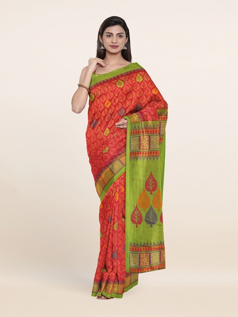 

Pothys Pink & Green Floral Printed Saree