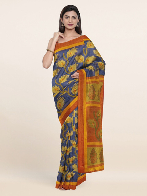 

Pothys Blue & Brown Floral Saree