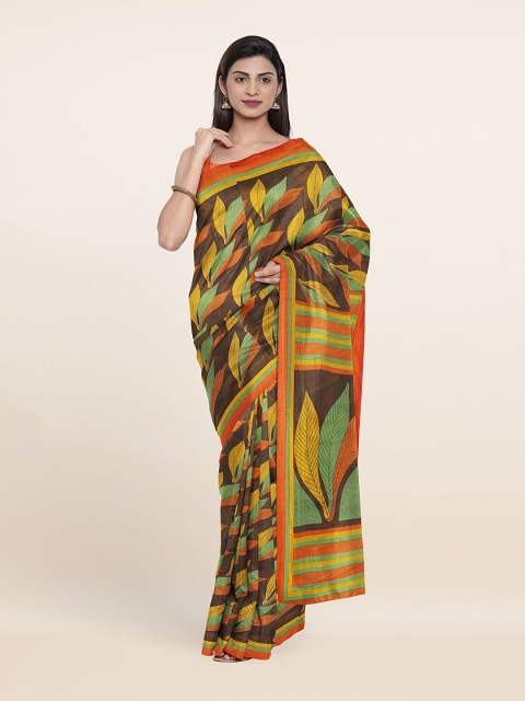 

Pothys Brown & Green Floral Printed Saree