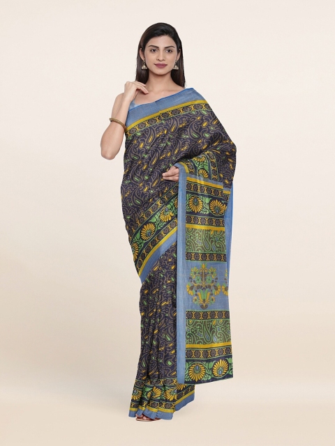 

Pothys Blue & Green Floral Printed Poly Chiffon Saree