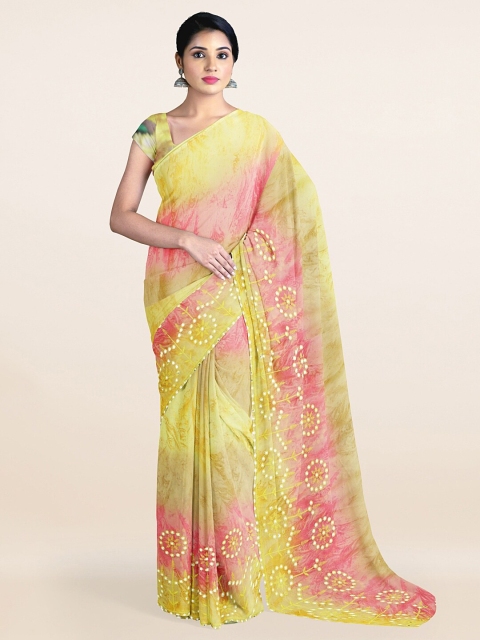 

Pothys Yellow & Pink Embroidered Poly Chiffon Saree