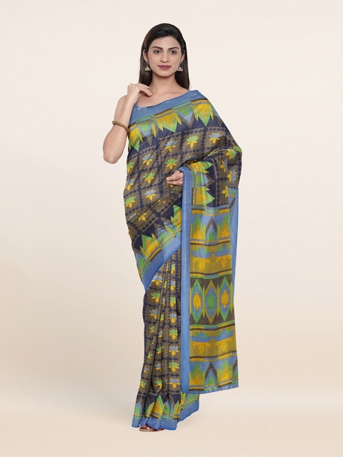 

Pothys Blue & Green Ethnic Motifs Printed Saree