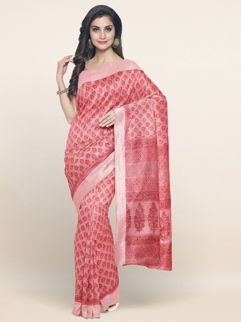 

Pothys Pink Floral Printed Cotton Blend Saree