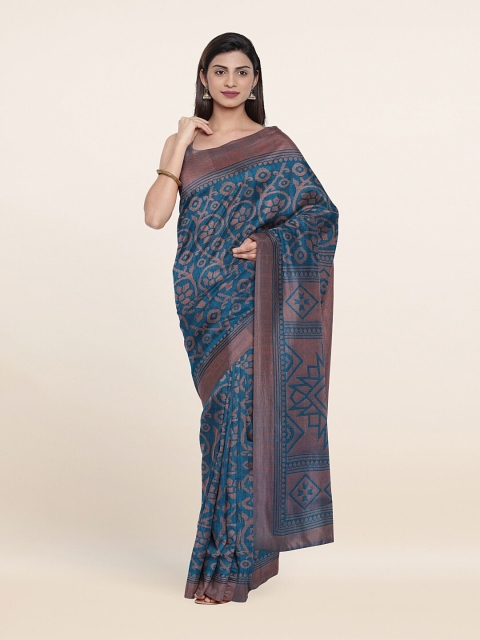 

Pothys Blue & Copper Printed Saree