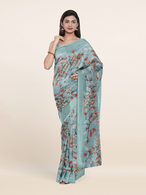 

Pothys Blue & Red Floral Beads and Stones Saree