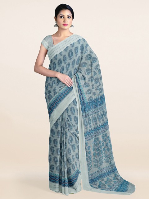 

Pothys Blue & Grey Floral Saree