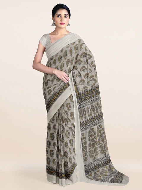 

Pothys Grey & Green Floral Printed Saree