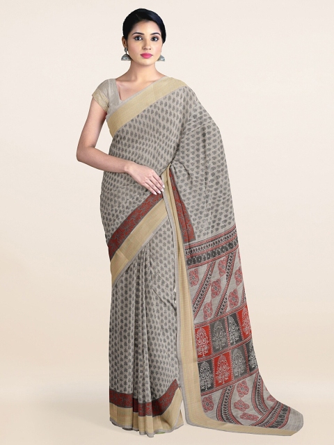 

Pothys Grey & Red Floral Printed Saree