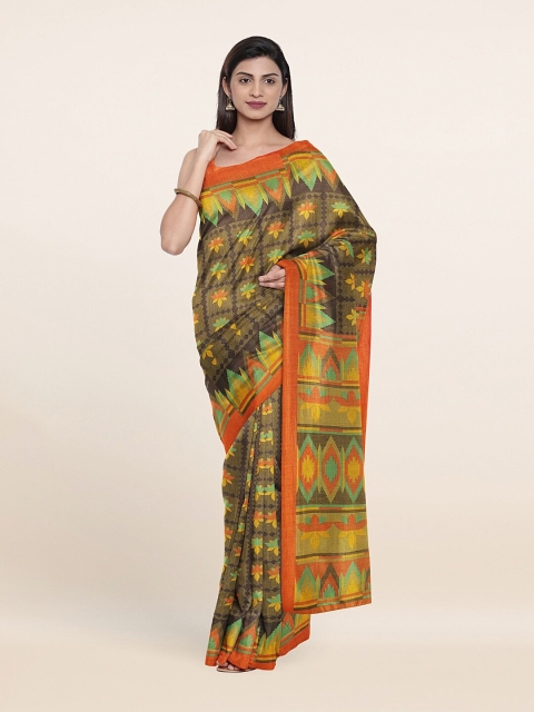 

Pothys Olive Green & Red Floral Printed Saree
