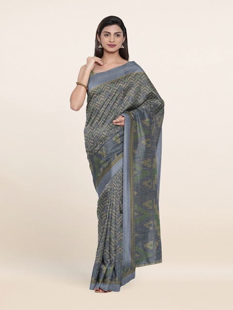 

Pothys Grey Geometric Printed Poly Chiffon Saree