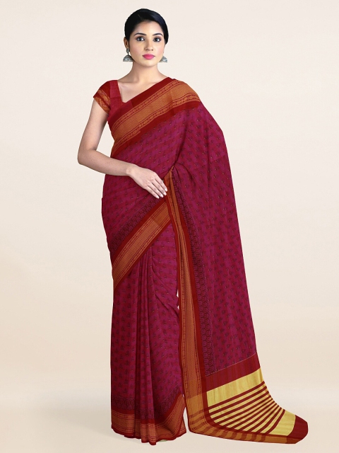 

Pothys Pink & Maroon Floral Printed Zari Saree