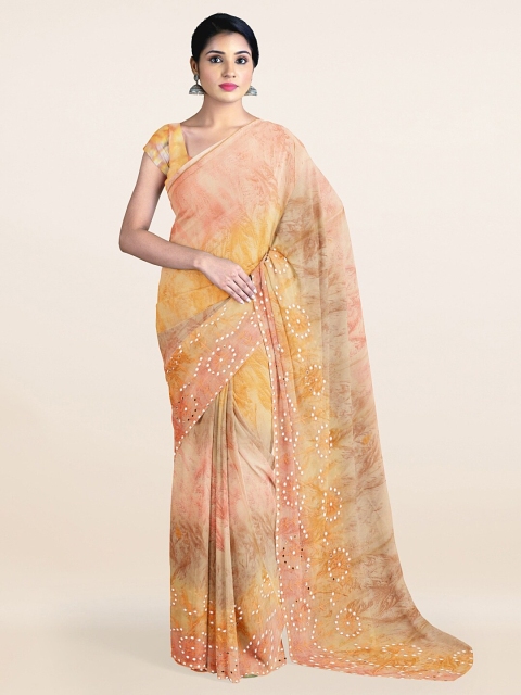 

Pothys Yellow & Pink Tie and Dye Mirror Work Saree