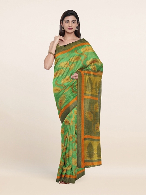 

Pothys Green & Yellow Floral Printed Saree