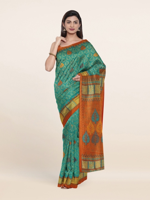 

Pothys Green & Rust Ethnic Motifs Printed Saree