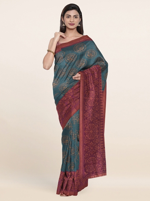 

Pothys Green & Purple Ethnic Motifs Saree