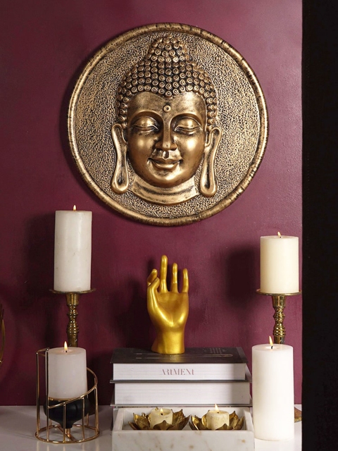 

THE ARTMENT Set of 3 Surreal Meditative Buddha Head Wall Decor, Gold