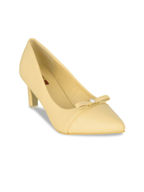 

SHUZ TOUCH Beige Solid Kitten Heel Pumps with Bows