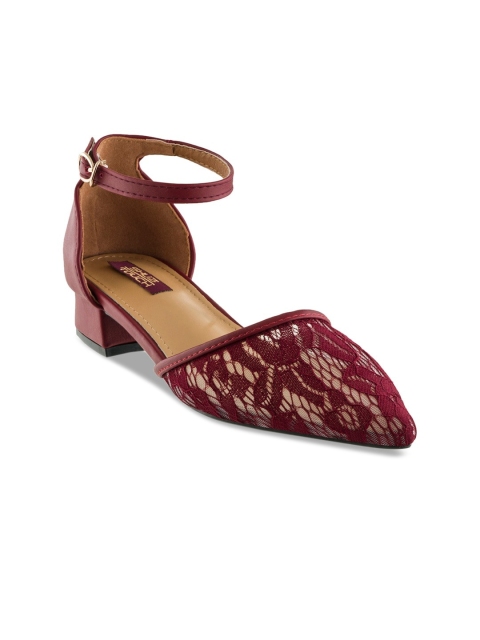 

SHUZ TOUCH Maroon Self Design Block Heeled Belly Sandal