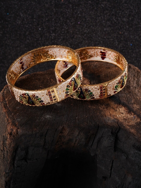 

Shoshaa Set of 2 Gold-Plated & Off White Meenakari Bangle