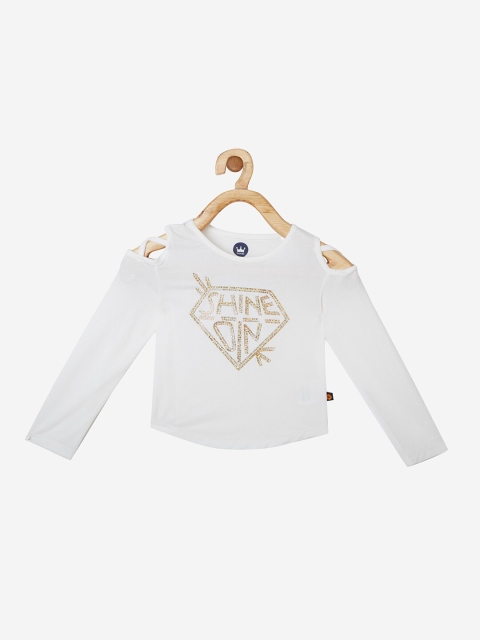 

VITAMINS Off White & Gold-Toned Embellished Crepe Top