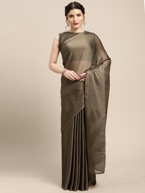

Mitera Taupe Pleated Pure Georgette Saree