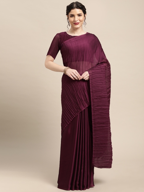 

Mitera Burgundy Pleated Pure Georgette Saree
