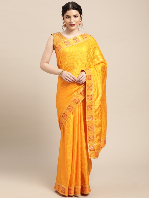 

Mitera Mustard Yellow & Golden Ethnic Motifs Banarasi Saree