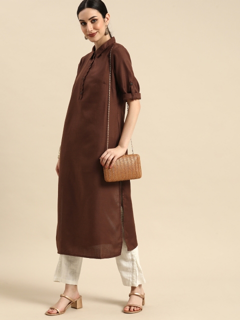 

Anouk Women Brown Solid Straight Kurta