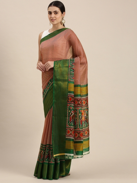 

KALINI Green & Red Striped Art Silk Saree