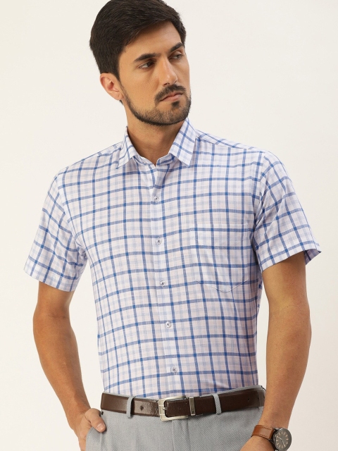 

Hancock Men White Slim Fit Tartan Checks Checked Pure Cotton Formal Shirt