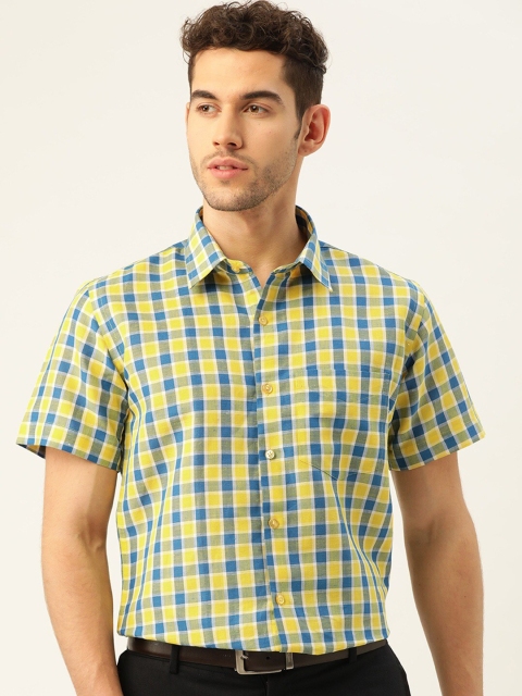

Hancock Men Yellow Slim Fit Tartan Checks Checked Formal Shirt