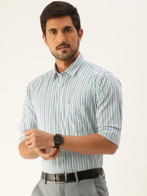 

Hancock Men White Slim Fit Striped Pure Cotton Formal Shirt