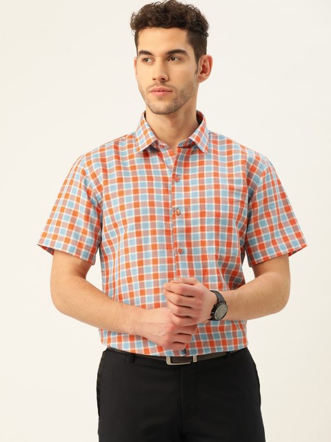 

Hancock Men Orange Slim Fit Tartan Checks Checked Formal Shirt