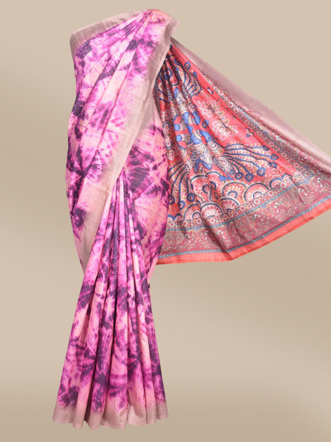 

The Chennai Silks Pink & Off-White Tie and Dye Bhagalpuri Saree