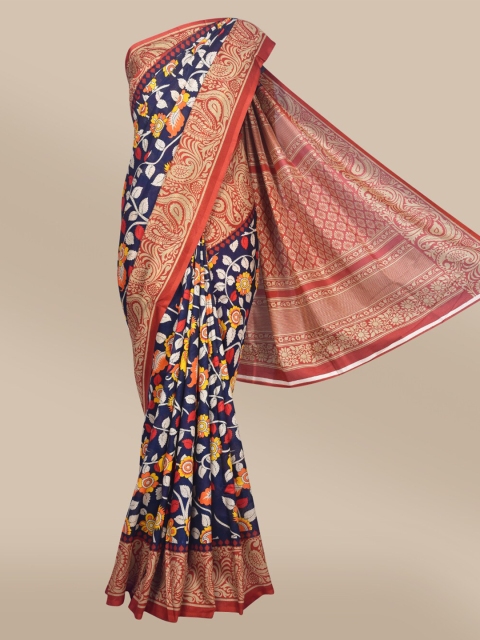 

The Chennai Silks Black & Rust Kalamkari Printed Polyester Fusion Saree