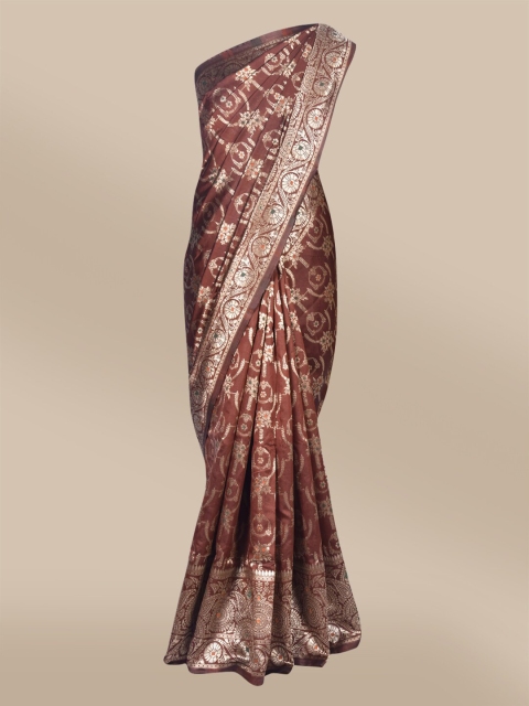 

The Chennai Silks Brown & Gold-Toned Ethnic Motifs Zari Art Silk Banarasi Saree