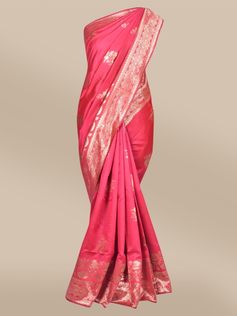 

The Chennai Silks Red & Gold-Toned Ethnic Motifs Zari Art Silk Fusion Banarasi Saree