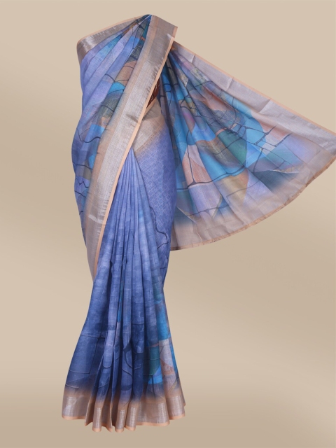 

The Chennai Silks Purple & Blue Zari Linen Blend Saree