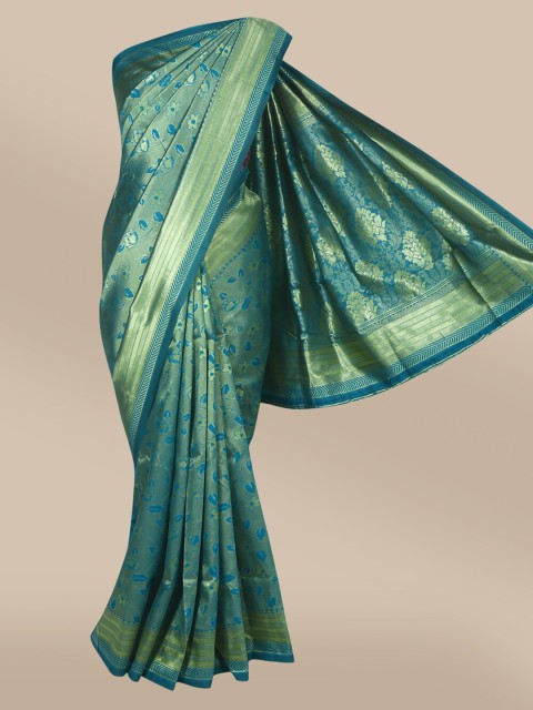 

The Chennai Silks Blue & Silver-Toned Floral Woven Design Art Silk Fusion Saree