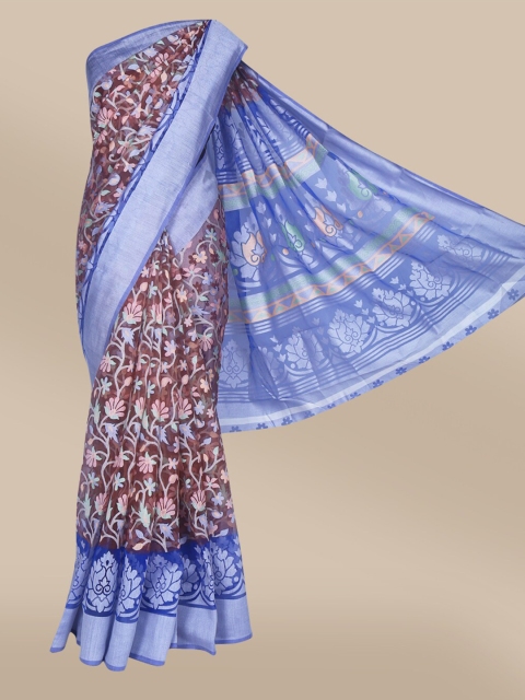 

The Chennai Silks Brown & Blue Floral Brasso Saree