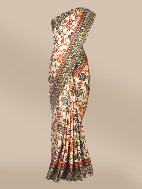 

The Chennai Silks Beige & Red Floral Printed Polyester Saree