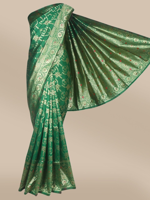 

The Chennai Silks Green & Pink Ethnic Motifs Zari Art Silk Fusion Banarasi Saree