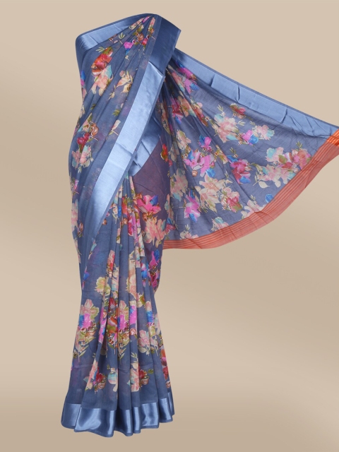

The Chennai Silks Grey & Red Floral Fusion Polyester Saree