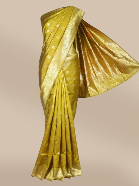 

The Chennai Silks Mustard & Gold-Toned Ethnic Motifs Zari Art Silk Fusion Banarasi Saree