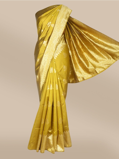 

The Chennai Silks Mustard & Gold-Toned Ethnic Motifs Art Silk Banarasi Saree