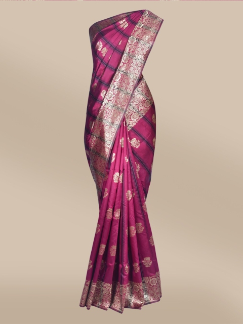 

The Chennai Silks Maroon & Silver-Toned Ethnic Motifs Art Silk Banarasi Fusion Saree